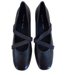 David Tate Wedge Mary Jane Shoes Brown Size 8.5 Hook and Loop Cross Straps